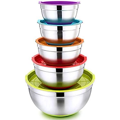 Amazon.com: Double Wall Stainless Steel Mixing Bowls with Airtight Lids (Set of 4) Nesting Bowls for Space Saving Storage - Non-Slip Bottoms for Stability - Mixing Bowl Set For Cooking, Baking & Food Storage.: Home & Kitchen Mixing Bowls With Lids, Bowls With Lids, Mixing Bowl Set, Stainless Steel Mixing Bowls, Kitchen Size, Mixing Bowls Set, Stackable Storage, Nesting Bowls, Mixing Bowls