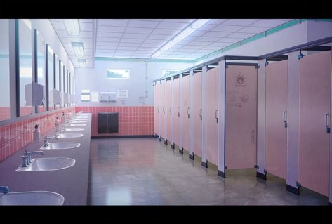 High School Bathroom, School Toilet, School Restroom, Bathroom School, Earthworm Jim, School Building Design, School Background, School Bathroom, Episode Interactive Backgrounds