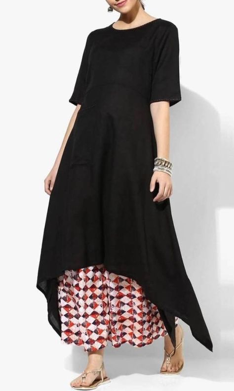 Black Plain Cotton Long Kurtis Black Kurthi Models Latest, Kurthi Models Latest, Plain Kurti Designs, Black Kurti, Indian Kurti Designs, Long Anarkali, Long Kurtis, Indian Designer Suits, Kurti Designs Latest