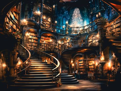 Fantasy Castle Library, Magical Library Aesthetic, Magic Classroom Fantasy Art, Fantasy Schools Of Magic, Mythical Library, Fantasy Magic Shop, Magical School Aesthetic, Fantasy Library Art, Magical World Aesthetic