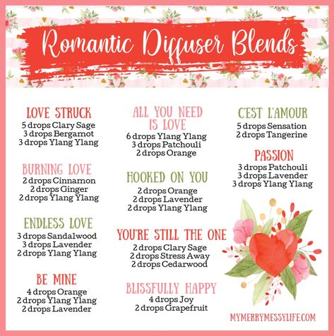 Romantic Oil Diffuser Blends, Diffuser Blends For Bedroom, February Diffuser Blends Doterra, Essential Oil Bedroom Blend, Bedroom Oil Blends, Valentine Diffuser Blends Young Living, Romance Diffuser Blends, Essential Oil For Bedroom, Valentine’s Day Essential Oil Blends