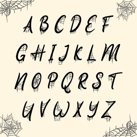 Printable Spider Web Font Alphabet Spooky Fonts Alphabet Handwritten, Spider Web Lettering, Spider Web Typography, Cool Font Alphabets, Spider Web Letters, Spooky Writing Font, Spider Web Font, Creepy Fonts Alphabet, Chalk Fonts Alphabet