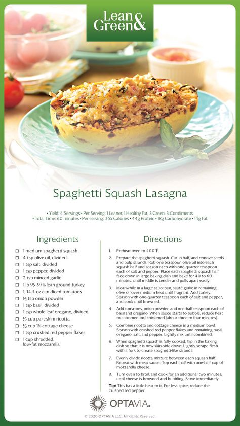 Lean Dinners, Medifast Recipes, Spaghetti Squash Lasagna, Lean Protein Meals, Squash Lasagna, Lean And Green, Classic Lasagna, Lean Meals, Lean And Green Meals