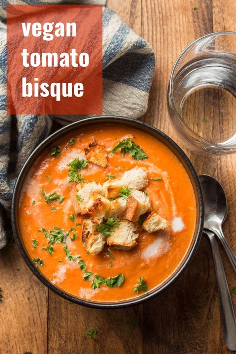 Vegan Tomato Bisque, Dairy Free Tomato Soup, Tomato Bisque Soup, Veggie Soup Recipes, Vegan Tomato Soup, Cream Of Asparagus Soup, Bisque Soup, Coconut Milk Soup, Dairy Free Soup