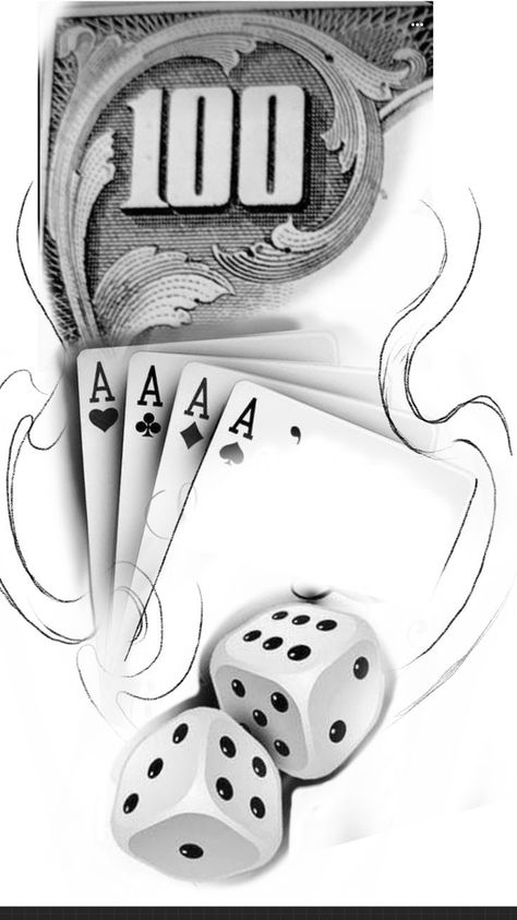 Money Dice Tattoo, Dice And Money Tattoo, Dice And Cards Tattoo, Money Tattoo Designs Drawings, Dice Tattoo Design, Tattoo Casino, Tato 3d, Playing Card Tattoos, Casino Tattoo