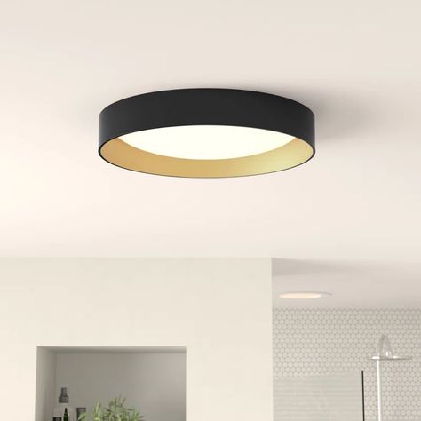 Wade Logan® Acrylic LED Flush Mount & Reviews | Wayfair Modern Minimalist Light Fixtures, Basement Ceiling Lights, Black Flush Mount Ceiling Lights, Light Fixtures For Low Ceilings, Weird Decor, Bachelor Decor, Black Flush Mount Light, Modern Flush Mount Ceiling Light, Low Ceilings