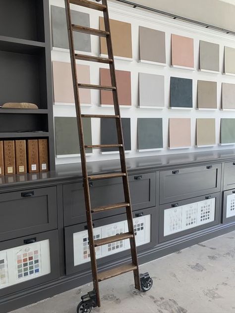 Drop Ceiling Makeover, Cabinet Showroom, Modern Showroom, Roman Clay, Design Center Showroom, Showroom Inspiration, Lime Wash, Restroom Design, Deck Paint