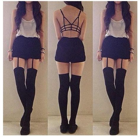 Love the thigh highs with the skirt. Stockings Outfit, Pastel Outfit, Thigh High Socks, Bathing Suit Top, Rave Outfits, Mode Inspiration, Thigh High Boots, Thigh High, Look Cool