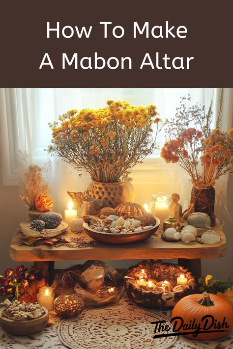 How To Make A Mabon Altar Mabon Ideas, Mabon Aesthetic, Pagan Autumn, Mabon Crafts, Mabon Decorations, Mabon Altar, Pagan Celebrations, Candle Alter, Pagan Holidays