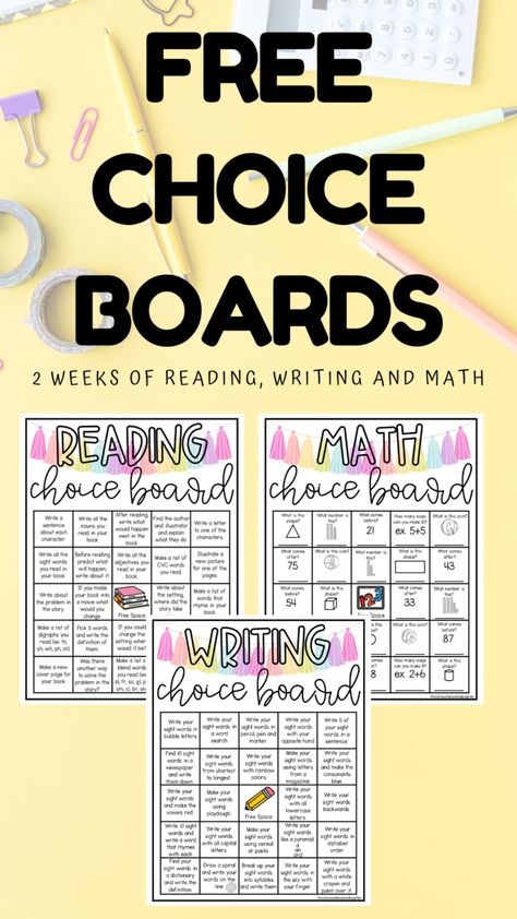 Choice Boards to use at Home | Move Mountains in Kindergarten Preschool Choice Board Ideas, Math Choice Boards, Remote Teaching, Writing Sight Words, Learning Preschool, Choice Board, Choice Boards, Classroom Organisation, Virtual School