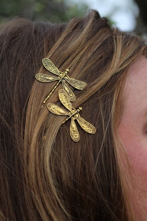 Dragonflies, Golden Dragonfly Bobby Pin Set of Two, Insect Bobby Pins, Gold Dragonfly, Gold Dragonfly Bobby Pins, Dragonfly Hair Accessory Vintage Accessories Jewelry, Kule Ting, Bijoux Art Nouveau, Dope Jewelry, Bobby Pin, Funky Jewelry, Jewelry Lookbook, Girly Jewelry, Gull