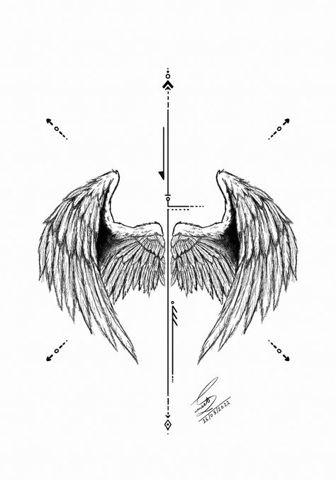 Wings tattoo Angle Drawing Wings, Folded Wings Tattoo, Angle Wing Back Tattoo, Angle Tattoo Design, Angle Wing Tattoos, Angle Tattoo, Greek Mythology Tattoos, Cross Tattoo Designs, Wings Drawing