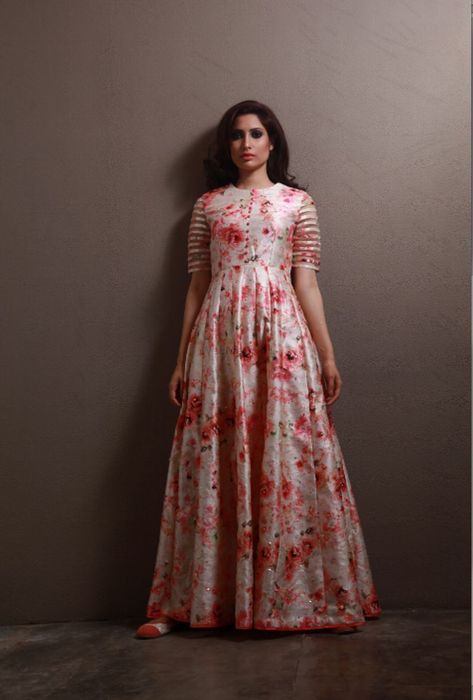 Portfolio Floral Print Gowns, Long Gown Design, Long Gown Dress, Long Dress Design, Printed Gowns, Indian Gowns Dresses, Kurti Designs Party Wear, Sleeves Designs For Dresses, Indian Gowns