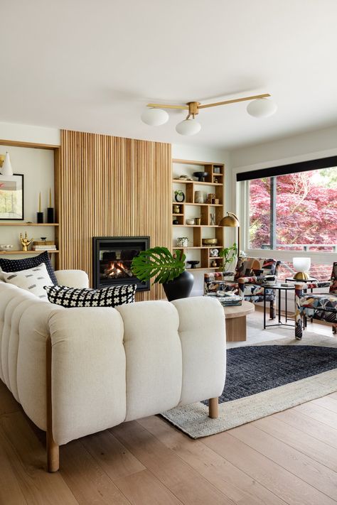 Living Room in Midcentury Modern Remodel by The Residency Bureau on 1stDibs Pacific Northwest Interior, Colorful Midcentury, Seattle Interior Design, Modern Remodel, Seattle Homes, Plush Sofa, Pretty Room, Residential Interior Design, Interior Design Companies