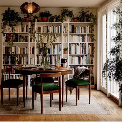 Dining Room Library, Home Library Design, Dining Room Combo, Home Libraries, Dining Room Office, Reading Room, Home Library, Room Table, Home Fashion