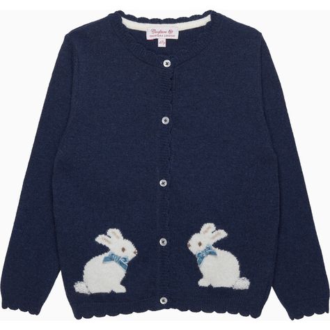 This smart navy blue cardigan is made in a soft and warm cashmere mix and features a sweet, soft white bunny intarsia design on each side. Complete with velvet bow detailing and pearlised button fastenings, it's perfect for layering when the weather gets colder and is guaranteed to make any outfit feel special. | Trotters London | Bunny Intarsia Velvet Bow Button Down Cardigan Sweater, (Navy Blue, Size 6-7Y) | Cashmere | Maisonette collects the best children’s products from around the world (unlike Zulily, Etsy, The Tot, Farfetch Kids, Childrensalon, Crate and Kids, Kohls, Wayfair, Buy Buy Baby, Nordstroms, Mini Boden, J.Crew Factory, or PotteryBarn Kids), creating a curated shopping experience for you. Think of us as your shortcut to fashion for litte ones! Dream Clothes Winter, Cute Sweaters Aesthetic, Twee Clothes, Cute Pastel Clothes, Dark Blue Clothes, Navy Blue Clothes, Buttons On Clothes, Navy Blue Outfits, Bow Clothing