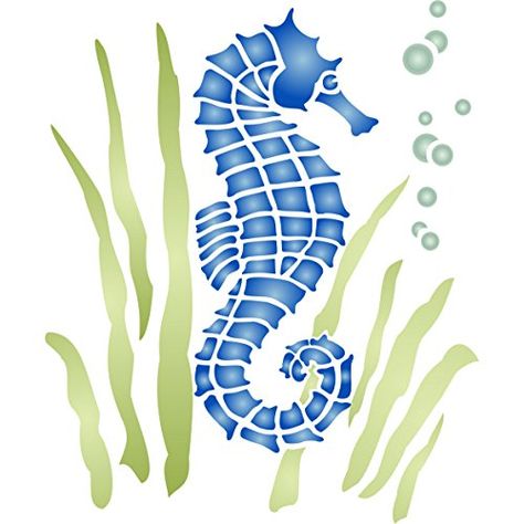 Seahorse Stencil, Stenciled Concrete, Beach Stencils, Ocean Projects, Mural Stencil, Seahorse Art, Stencils For Painting, Concrete Block, Large Stencils