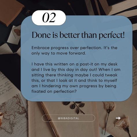 Are you stuck in perfection paralysis? 🙋‍♀️ We’ve all been there—endlessly tweaking fonts, colours, and layouts, waiting for everything to be just right before hitting publish, before hitting send on the report or before submitting our application. But here’s the truth: perfection doesn’t exist. ✨ In fact, ‘Done is better than perfect.’ When you get it done, you gain momentum, feedback, and the chance to improve as you go. Ready to hand over some of that stress? My website templates take... Perfection Paralysis, Get It Done, To Move Forward, You Get It, Website Templates, The Only Way, Getting Things Done, Website Template, The Truth