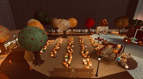 Bloxburg halloween update Bloxburg Fall Pumpkin Patch, Bloxburg Halloween Festival Layouts, Bloxburg Festival Ideas, Bloxburg Halloween Interior, Autumn Town Bloxburg, Halloween Carnival Bloxburg, Bloxburg Fall Town Ideas, Halloween Ideas Bloxburg, Bloxburg Halloween Festival