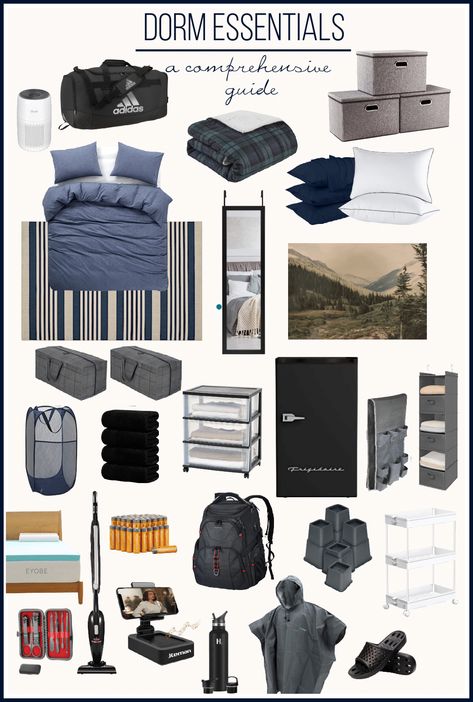 Dorm Essentials Guide Guy Dorm Room Decor, Men’s College Dorm, College Dorm Room Ideas Guys, Student Dorm Room Ideas, Men’s Dorm Room, Men’s Dorm Room Ideas, Men Dorm Room Ideas, Student Bedroom Ideas, Boy Dorm Room Ideas