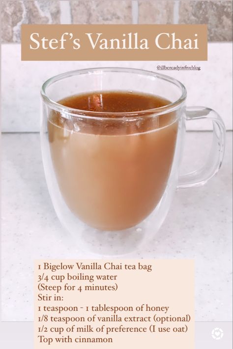 Pretty Tea Drinks, Chai Tea Recipe With Tea Bag, Chai Tea Latte With Tea Bags, Chi Tea Latte Recipe, Chi Tea Recipe, Sleepy Drinks, Vanilla Chai Tea Recipe, Vanilla Chai Tea Latte Recipe, Vanilla Chai Latte Recipe