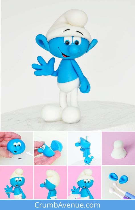 Cute Cake Toppers, Smurfs Cake, Polymer Clay Ideas, Baby Animal Drawings, Fondant Cake Topper, Cake Topper Tutorial, Cute Cake, Fondant Cake Toppers, Craft Kids