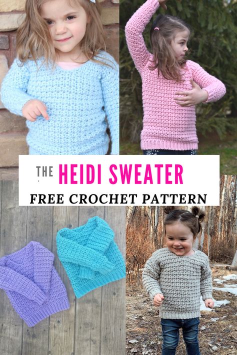 Make the Heidi Sweater: a free crochet pattern for kids! Kid's crochet sweater in sizes 2-12! #crochet #freecrochetpatterns #crochetsweater #crocheting Crochet Sweater Free, Kids Crochet Pattern, Foundation Single Crochet, Gilet Crochet, Crochet Jumper, Crochet Sweater Pattern Free, Crochet Toddler, Pull Bebe, Crochet Gratis