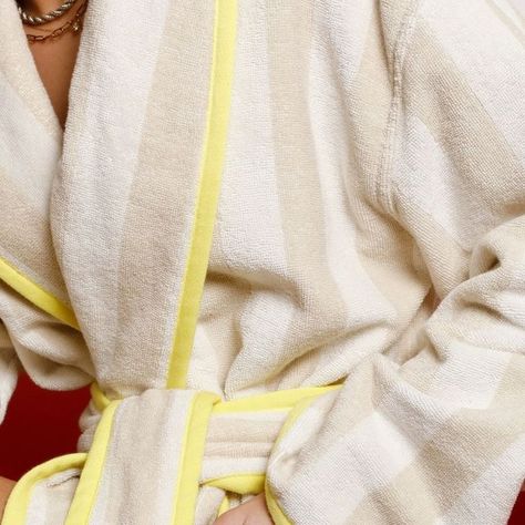 Ott. - Organic Terry Towel on Instagram: "Charlotte bathrobe is a plush, unisex robe crafted from 100% organic cotton – ideal for post-bath relaxation. ⁠ With stylish stripes and a piping graphic in the lively Lemon Verbena hue, brings a revitalizing and vibrant element to any bathroom. ⁠ Shop now in bio 💛🐥⁠ ⁠ 📸  @eloise_brunet_" Towelling Fashion, Bath Relaxation, Terry Robe, Terry Towelling, Bathroom Shop, Lemon Verbena, Striped Towels, Terry Towel, Kimonos