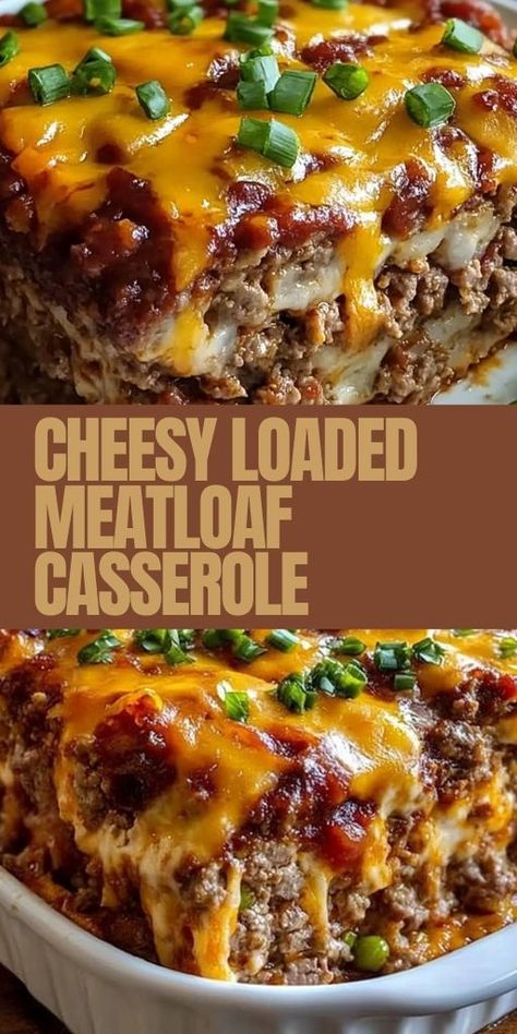 🧀 Comfort food lovers, this Cheesy Loaded Meatloaf Casserole is a must-try! Packed with savory ground beef, gooey melted cheese, and hearty flavors, this recipe is perfect for weeknight dinners or family gatherings. 🥩✨ Ready in under an hour, it’s a simple, delicious dish that’s sure to impress everyone at the table. Save this pin and make your next meal unforgettable! 💕🍽️ #CheesyRecipes #ComfortFoodFavorites #MeatloafCasserole #DinnerInspiration #EasyFamilyMeals Loaded Meatball Casserole, Hamburger Main Dish Recipes, Easy Good Meatloaf Recipes, Main Entree Recipes Dinners, New Beef Recipes, Dinner With Ground Beef Easy, Comfort Ground Beef Recipes, Dolly Parton Five Layer Casserole, Cowboy Meatloaf And Potato Casserole Easy