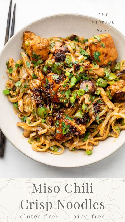 Chili Crisp Noodles, Spicy Chili Crisp, Seared Tofu, Peanut Butter Noodles, Green Curry Sauce, Butter Noodles, Chili Crisp, Grilled Tofu, Buttered Noodles