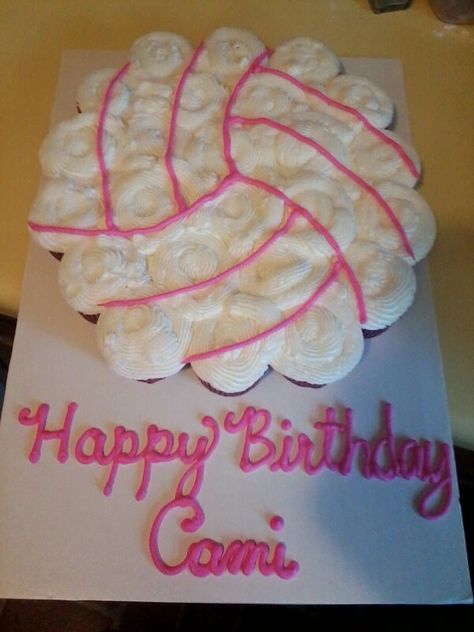 Volleyball cupcake cake                                                                                                                                                                                 More Volleyball Birthday Cakes, Volleyball Cupcakes, Volleyball Cake, Volleyball Birthday Party, Volleyball Banquet, Volleyball Birthday, Volleyball Ideas, Volleyball Party, School Cupcakes