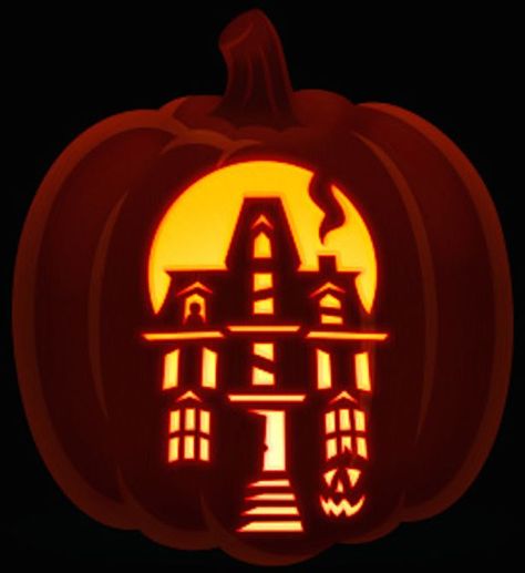 Haunted houses are the best part of this spooky holiday season House Pumpkin Carving, Pumpkin Carving Ideas Templates, Easy Pumpkin Designs, Haunted House Pumpkin, Halloween Pumpkin Carving Ideas, Pumpkin Templates, House Pumpkin, Halloween Pumpkin Carving Stencils, Pumkin Carving