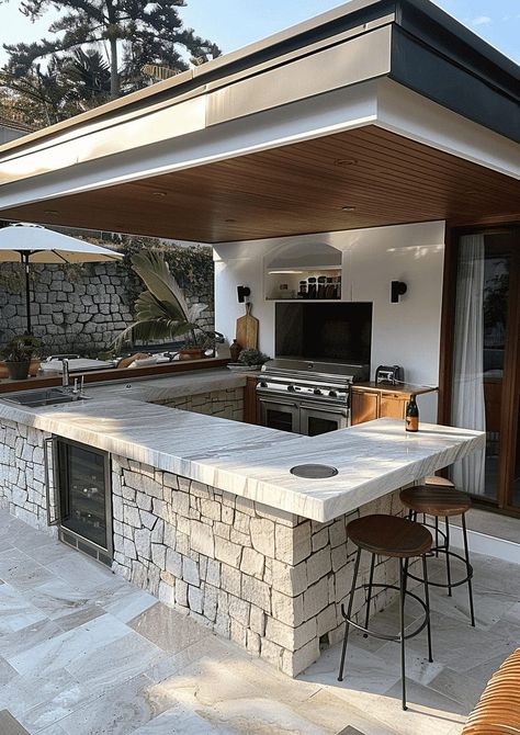 Outdoor Kitchen Luxury, Parrilla Exterior, Concrete Outdoor Kitchen, Blue Cypress, Small Outdoor Kitchens, Kitchen Triangle, Outdoor Kitchen Design Modern, Outdoor Cabana, Outdoor Bbq Kitchen