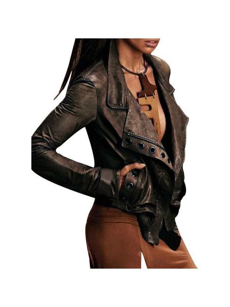 97d0145823aeb8ed80617be62e08bdccdesc38777226ri Edgy Outfit, New Style Tops, Pu Jacket, Winter Vintage, Leather Shorts, Leather Blazer, Long Sleeves Jacket, Short Jacket, Fall Outfits Women