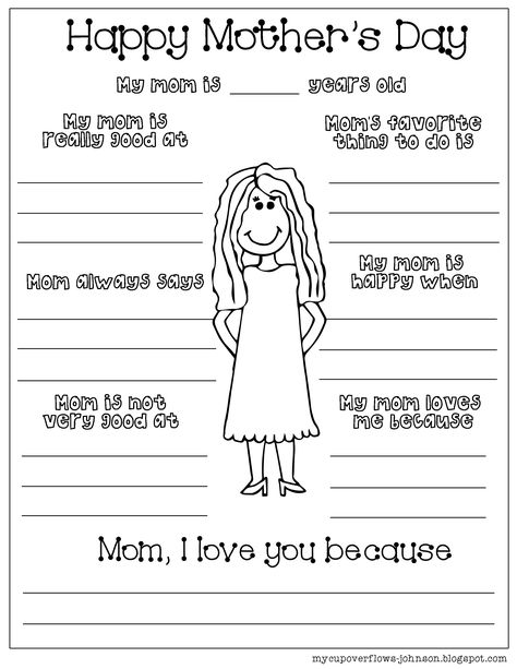 Mother's day worksheet for kids to fill out about mom Mothers Day Coloring Sheets, Adorable Crafts, Mothers Day Crafts Preschool, Mom Coloring Pages, Easy Mother's Day Crafts, Diy Mother's Day Crafts, Mothers Day Coloring Pages, Mother's Day Printables, Mother's Day Projects