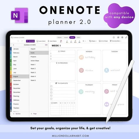 Onenote Digital Planner, Undated Onenote Plan Onenote Digital Planner, Onenote Planner, Onenote Template, Meeting Planning, One Note, Weekly Planner Template, Notes Planner, Planner Pdf, Sunday Monday