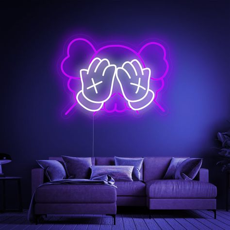 HappyNeon | Light Up Your Life – HAPPYNEON.COM Kaws Neon Sign, Neon Lights Room, Neon Light Room, Andy's Room, Room Finds, Cool Neon Signs, Neon Signage, Aluminum Composite Panel, Neon Sign Art