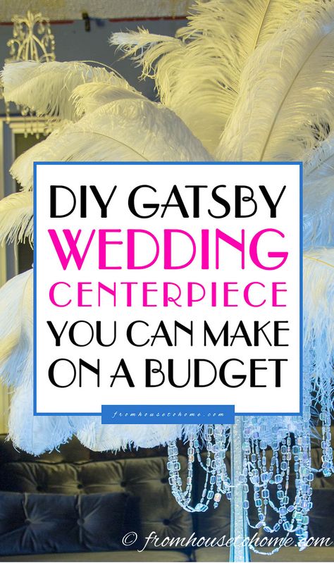 Gatsby Party Centerpieces Diy, Art Deco Centerpiece Ideas, Gatsby Centerpieces, Diy Ostrich Feather, Art Deco Wedding Centerpieces, Feather Centerpiece Wedding, Gatsby Wedding Decorations, Art Deco Centerpiece, Centerpiece Tutorial