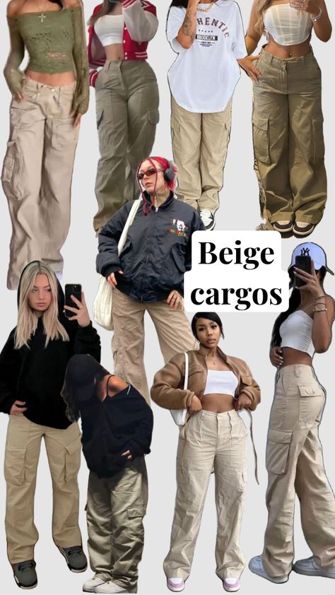 #beige #fashion #fashioninspo #outfitinspo #outfit #outfits #clothes #inspo #cargos #outfitinspiration Cargo Pant Outfits, Cargo Outfits Women, Beige Pants Outfit, Parachute Pants Outfit, Khaki Pants Outfit, Beige Cargo Pants, Khakis Outfit, Beige Hose, Women's Cargo Pants