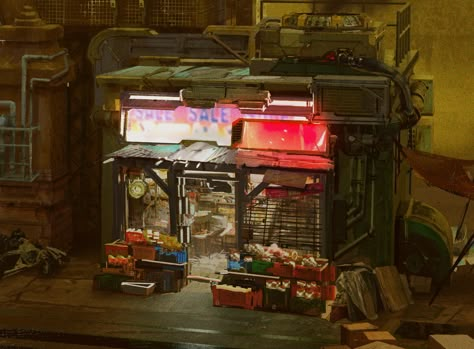 ArtStation - Futuristic Indian Store Front, Bill Zhang Cyberpunk Store, Scifi Industrial, Ian Hubert, Cyberpunk Alley, Cyberpunk Environment, Futuristic Punk, Futuristic Elements, Cyberpunk Rpg, Sci Fi City