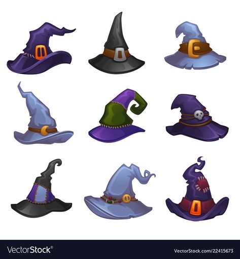 Cartoon Witch Hat, Witch Hat Drawing Reference, Wizard Hat Drawing, Witch Hat Art, Witch Hat Illustration, Witch Hat Drawing, Hat Reference, Witch Vector, Witch Cartoon