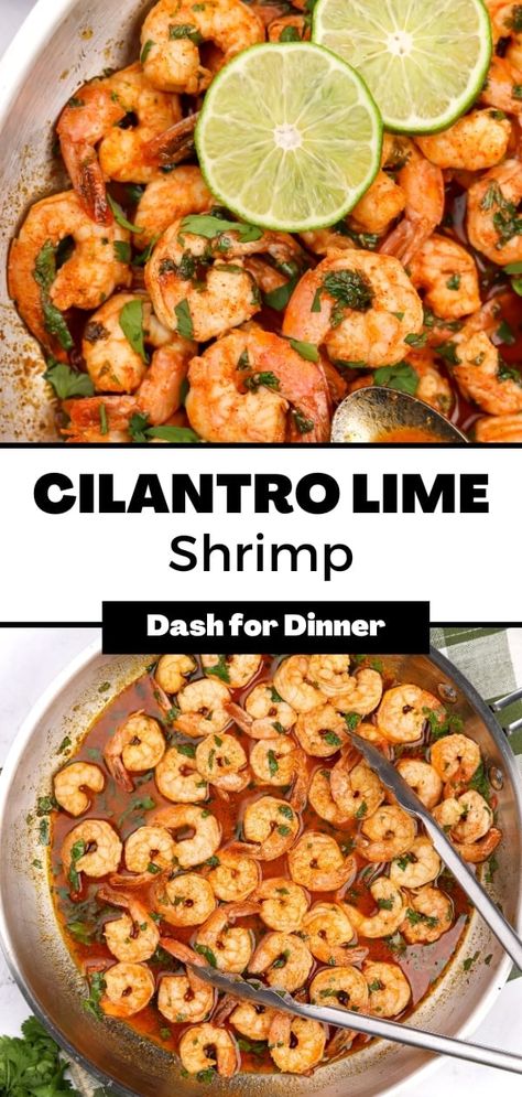 This easy recipe for Cilantro Lime Shrimp is the perfect healthy dinner idea for any time of year. Made with just a few simple ingredients and ready in just 10 minutes, this shrimp recipe is perfect for busy weeknights! Low carb, gluten free, and high protein. Shrimp Recipes Lunch, High Protein Shrimp Recipes, Cilantro Lime Shrimp Tacos, Shrimp Meal Prep, Lime Shrimp Recipes, Cilantro Lime Shrimp, Cilantro Lime Sauce, Lime Salmon, Shrimp Dinner