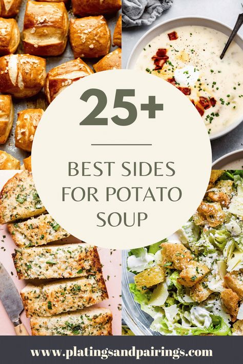 Wondering what to serve with potato soup? I’ve got you covered with this handy guide of 25+ tasty side dish recipes. What To Serve With Chowder, Side Dish For Potato Soup, What Goes Good With Potato Soup, Sides With Potato Soup, Good Sides For Soup, Side Dishes To Go With Soup, Potato Soup Bar Ideas, Sides To Go With Soup Dinners, Appetizers To Go With Soup