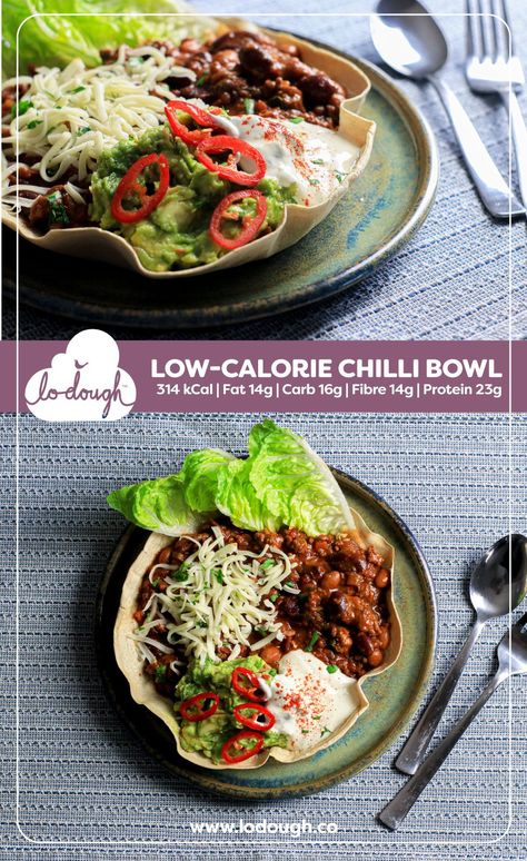 Low-Calorie Chilli Bowl – Lo-Dough Chilli Bowl, Chilli Con Carne Recipe, Low Carb Sandwiches, Bean Chilli, Dough Recipes, High Fiber Foods, Dough Recipe, Low Calorie, Meal Prep