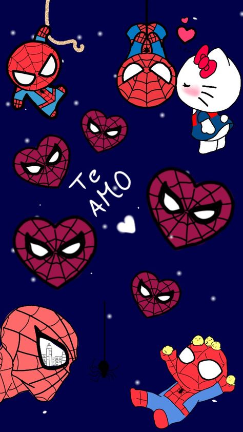 Spiderman And Hello Kitty, Spiderman Room, Marvel Phone Wallpaper, Spiderman Poster, Spiderman Comic Art, Spiderman Gifts, Hello Kitty Wallpaper Hd, L Wallpaper, Walpaper Hello Kitty