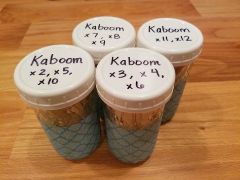 Kaboom popsicle stick center game for students, stored in cute mason jars! Works greats for multiplication facts. Kaboom Game, Game For Students, Intervention Strategies, Math Board, Mason Jars Labels, Maths Games, Multiplication Games, Math Boards, Daily 3