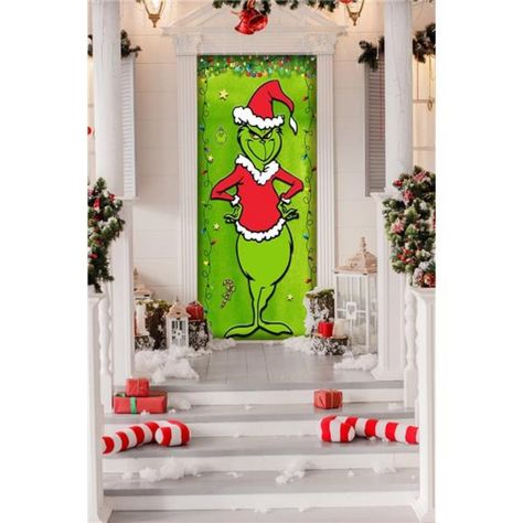 -Package Incluedeyou Will Get 1pcs Grinch Christmas Door Cover,Large Enough To Decorate And Take Photos At Holiday Parties. There Are 4 Copper Holes In The 4 Corners, It's Easy To Install, You Can Hang It Wherever You Want To Hang It. It Is Very Attractive And Makes Your Party Unique. -Hight-Quality Materialsthe Grinch Door Cover Is Made Of High Quality Polyester Fabric, Not Easy To Fade Or Break, Lightweight And Washable, Single-Sided,Easy To Hang, Can Be Folded And Easy To Carry. It Is Sturdy Grinch Classroom Door, Grinch Christmas Door, Merry Christmas Porch Sign, Grinch Door, Christmas Door Cover, Grinch Ideas, Christmas Blow Up, Christmas Doors, Halloween Witches Brew