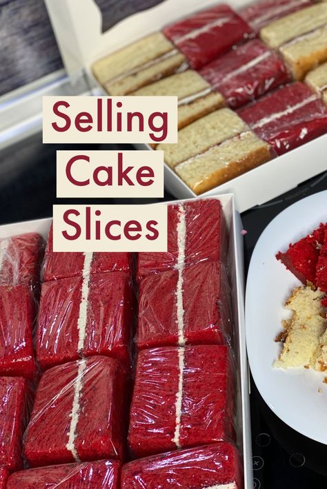 Mini Layered Cake Ideas, Selling Slices Of Cake, How To Ship Cakes In The Mail, How To Wrap Cake Slices, Cake Stall Ideas Bake Sale Packaging, How To Package Cake Slices For Sale, Pound Cake Slices Packaging Ideas, Cake Slice Packaging Ideas, Cake Wrapping Ideas Packaging