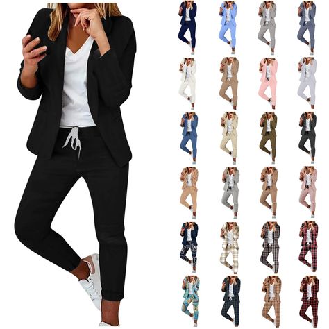 PRICES MAY VARY. 2 piece outfits for women - 【Material】 - The fabric is soft and comfortable, stretchy, skin friendly, lightweight and breathable, comfy and easy to wear. two piece outfits for women - 【Occasion】 - Suitable for casual, daily, vacation, party, office, outdoors, etc. It’s perfect for all of our work ladies that want to look presentable, yet be comfortable in our new day to day lives. 2 piece outfits for women fall - It is in perfect length, not too long or short, made of high quali Womens Business, Capri Outfits, Trendy Suits, Casual Suits, Suit Casual, Office Professional, Casual Dressy, Business Suits, Womens Suits Business