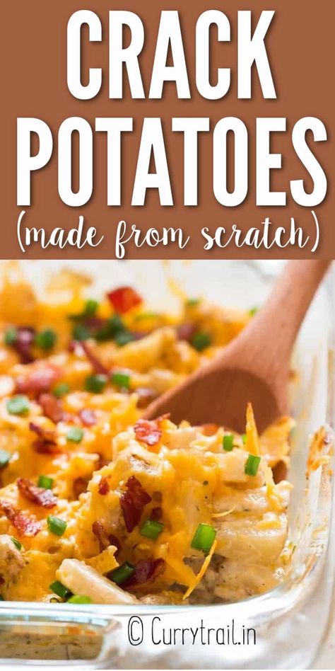 Loaded crack potatoes are the best thing you’ll ever make. Cheesy, creamy and ranch side dish is loaded with bacon and very easy to make. #crackpotatoes #crackpotatoesrecipes #potatosidedish #bakedpotatocasserole #potatocasserole Ranch Potatoes Baked, Loaded Potato Casserole, Cheesy Potato Bake, Loaded Baked Potato Casserole, Twice Baked Potatoes Casserole, Fresh Potato, Baked Potato Casserole, Potato Recipes Side Dishes, Potatoe Casserole Recipes